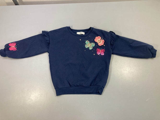 Sweat bleu foncé Papillons sequins froufrous, moins cher chez Petit Kiwi