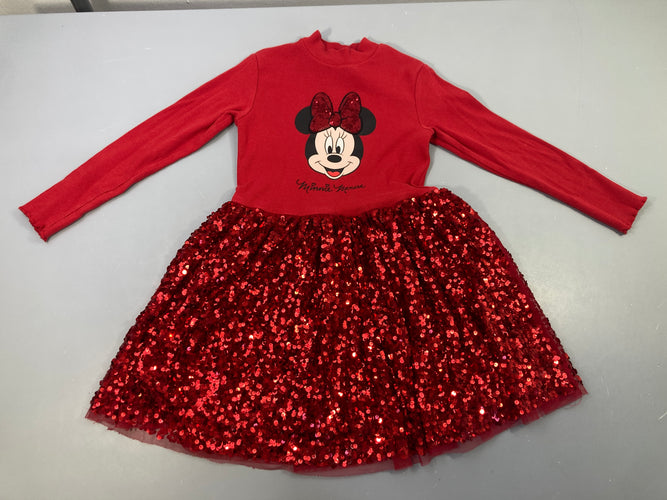 Robe pull effet T-shirt côtelé rouge /bas sequins Minnie, moins cher chez Petit Kiwi