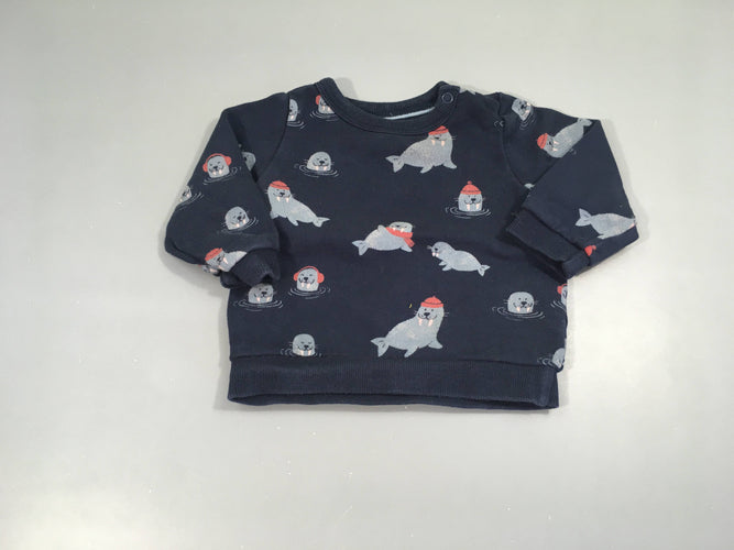 Sweat bleu phoques-Légèrement bouloché, moins cher chez Petit Kiwi