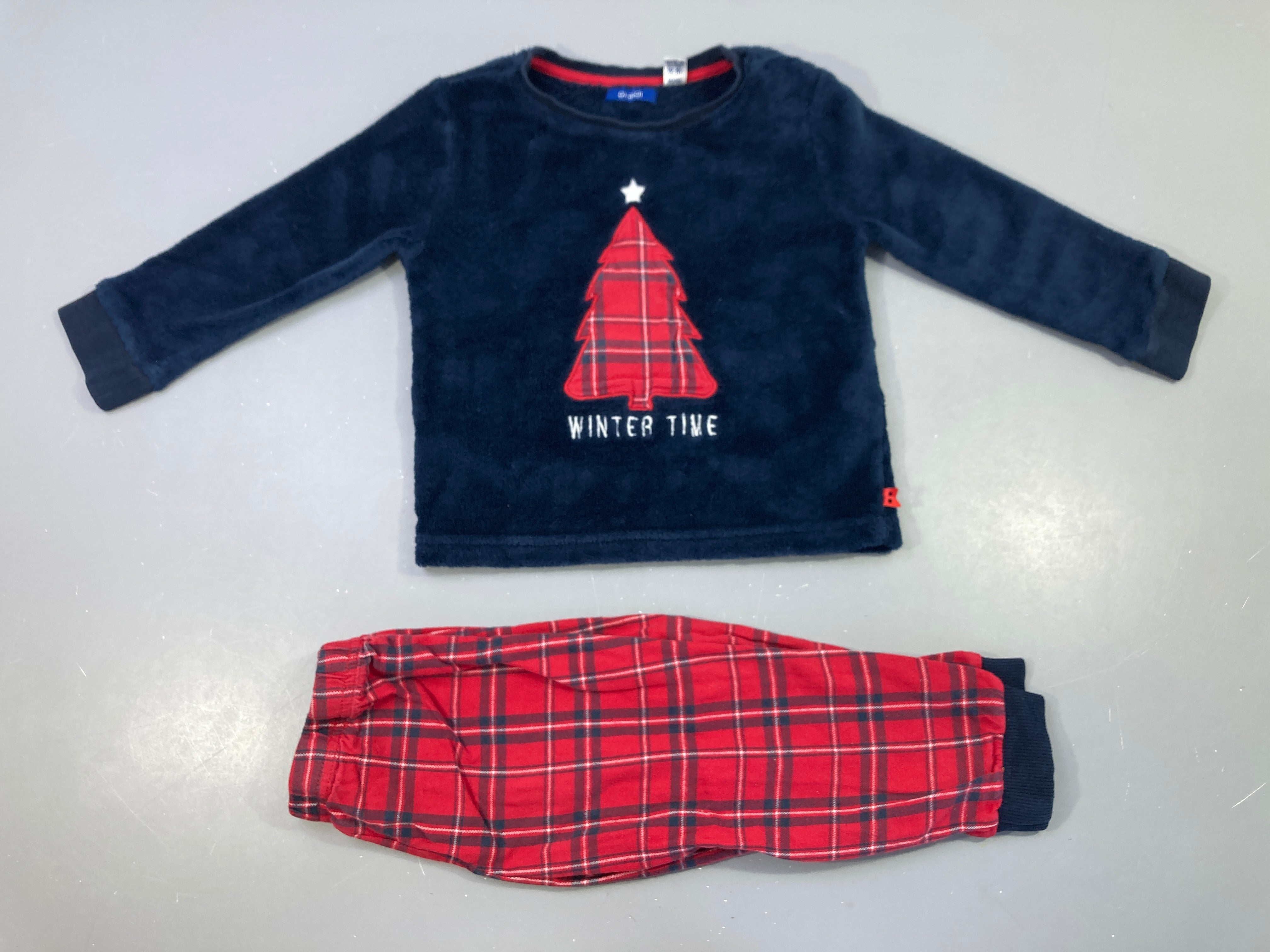 Pyjama 2pcs velours bleu foncé rouge noel