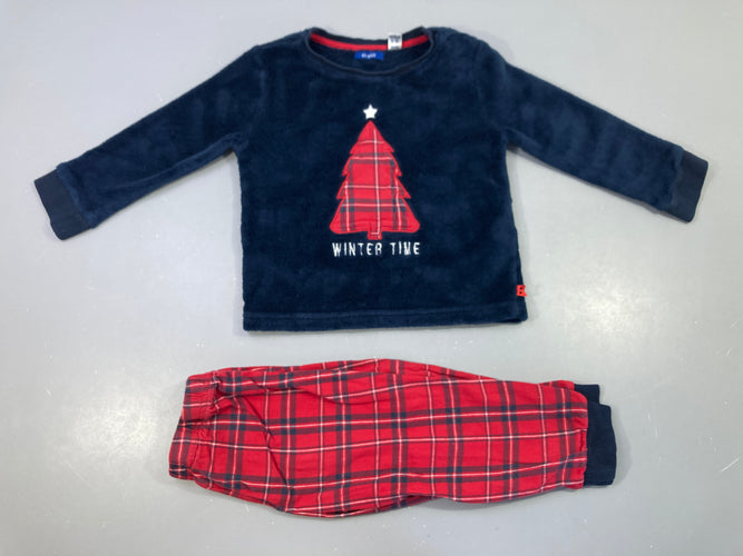 Pyjama 2pcs velours bleu foncé rouge noel, moins cher chez Petit Kiwi