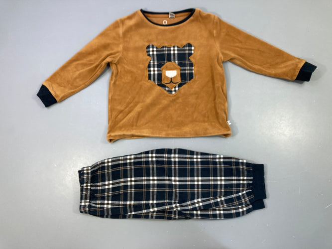 Pyjama 2pcs velours ocre-bleu ours, moins cher chez Petit Kiwi