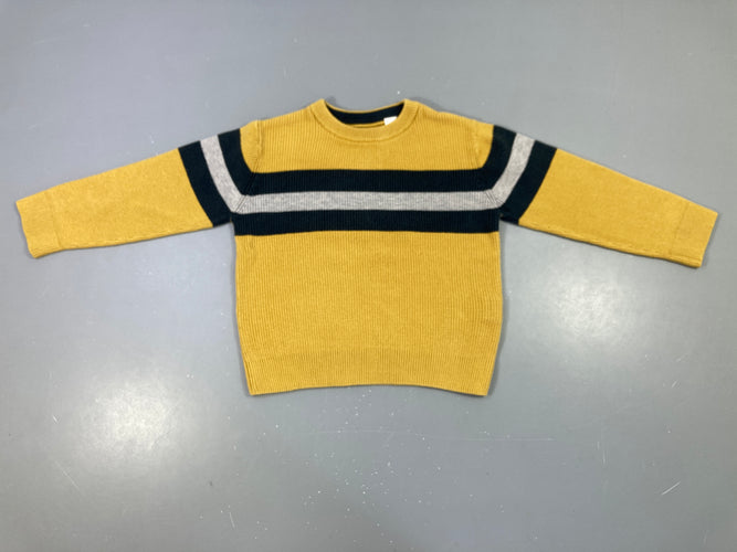 Pull rayé jaune-bleu foncé-gris, moins cher chez Petit Kiwi