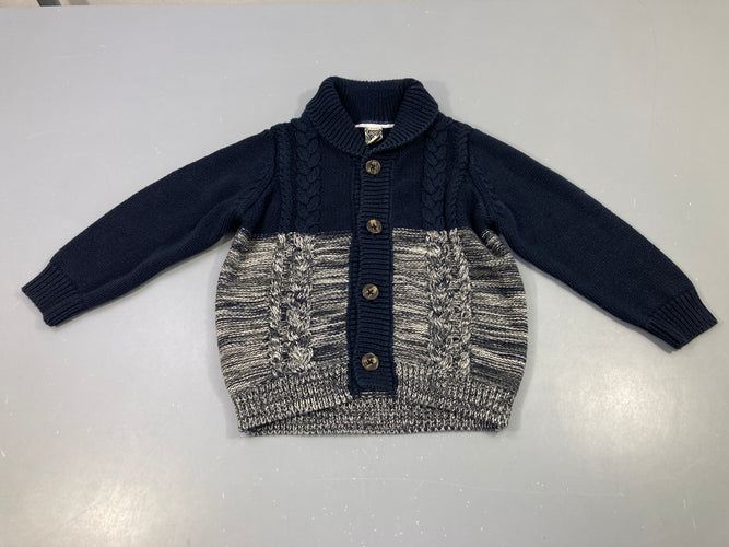 Gilet maille bleu-gris col châle, moins cher chez Petit Kiwi