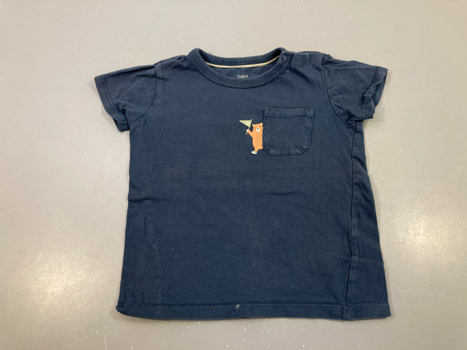 T-shirt m.c bleu poche ours un peu délavé, moins cher chez Petit Kiwi
