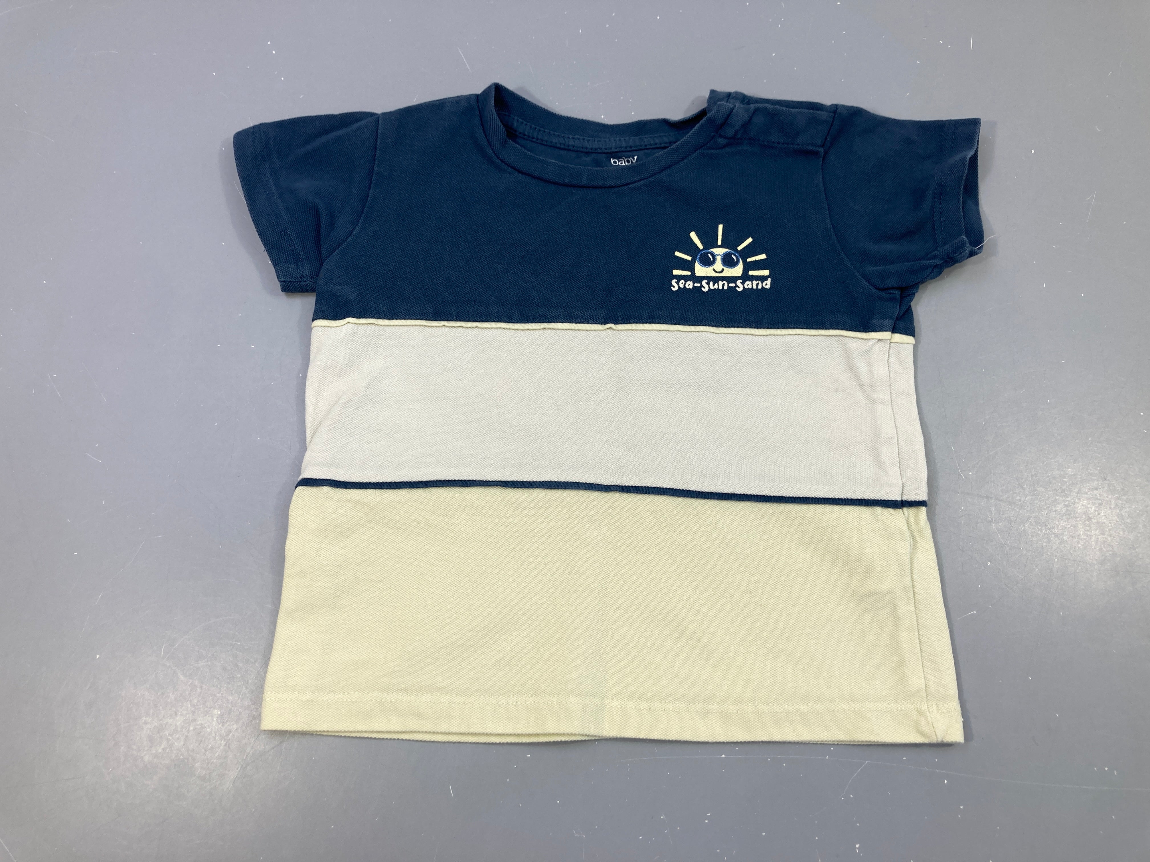 T-shirt m.c coton piqué bleu-blanc jaune extra clair soleil Petite taches