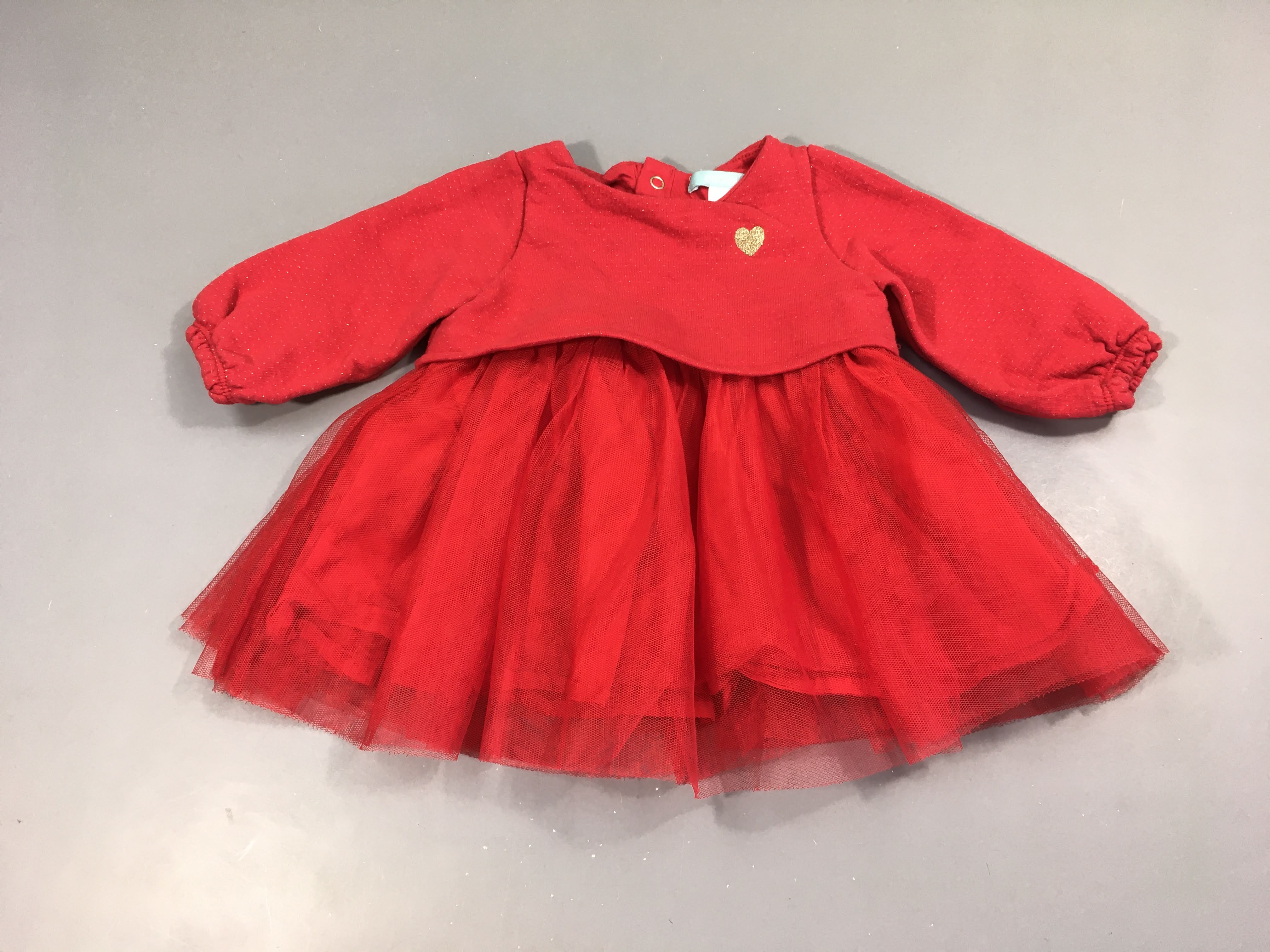 Robe m.l bi-matière rouge effet sup sweat tulle bas