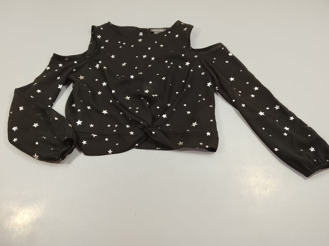 Blouse ml noire étoiles argentées . Epaules dénudées, petit noué à la taille, moins cher chez Petit Kiwi