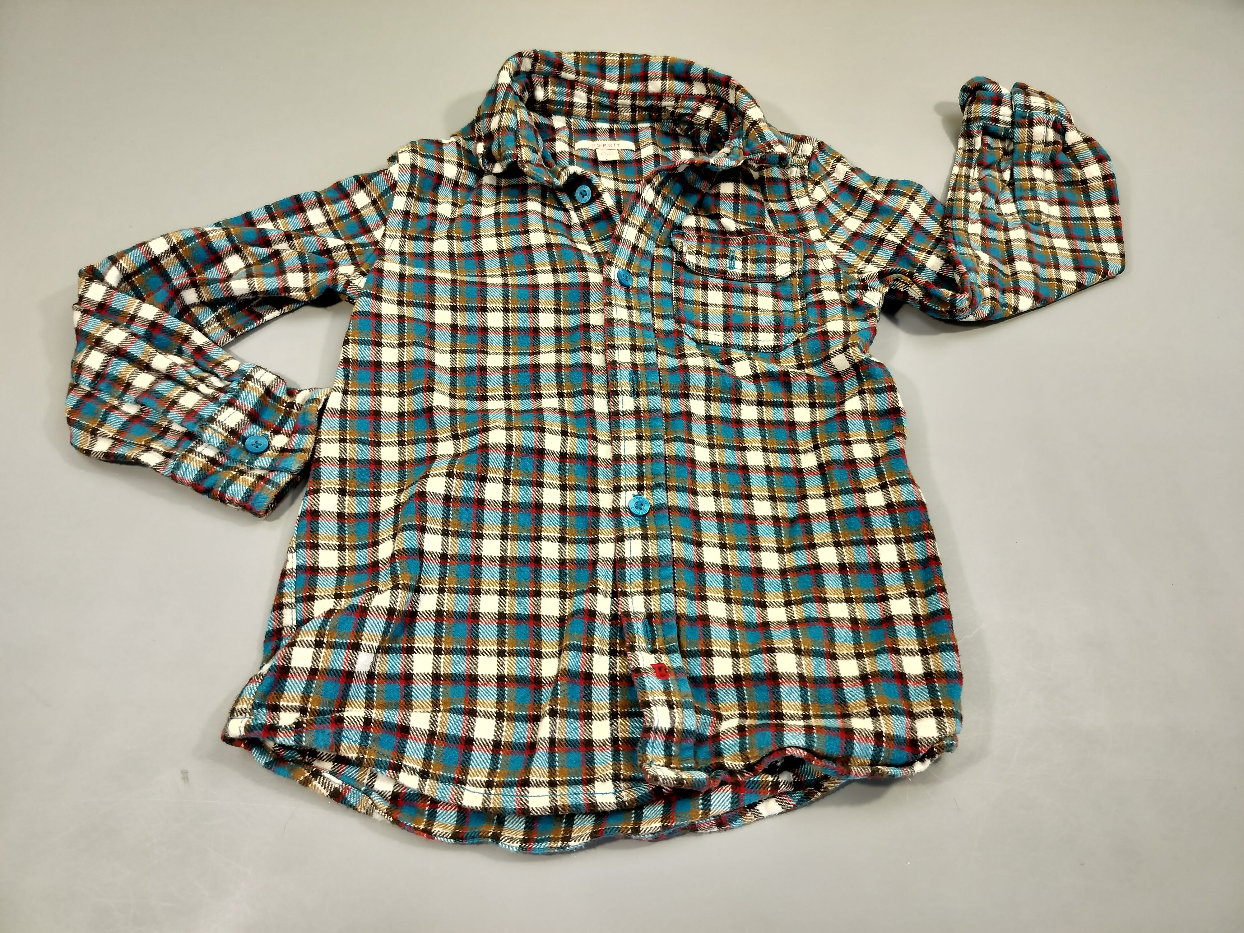 Chemise m.l en flanelle à carreaux bleu, blanc, brun,...
