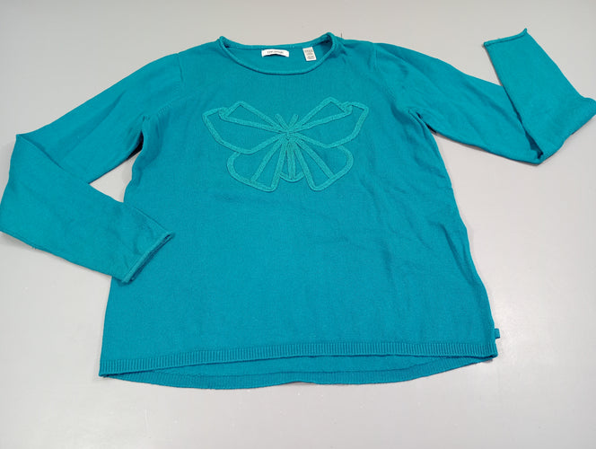 Pull turquoise , papillon pailleté, moins cher chez Petit Kiwi