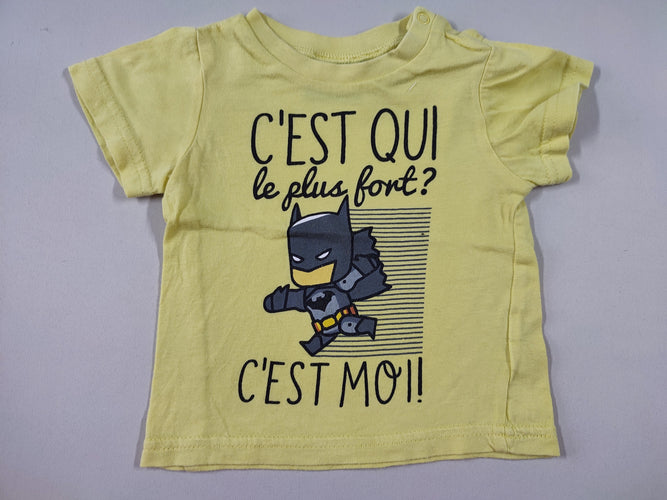 T-shirt m.c jaune Batman "C'est qui le plus fort?", moins cher chez Petit Kiwi