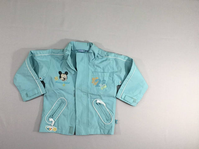 Veste coupe-vent bleu à capuche repliable dans la nuque Mickey, moins cher chez Petit Kiwi