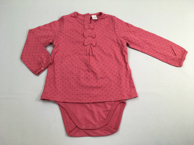 Body avec T-shirt m.l intégré rose à pois, noeuds, moins cher chez Petit Kiwi