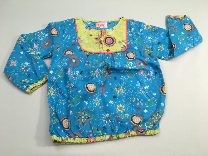 Blouse m.l bleue /jaune à motifs. Dessous élastique, moins cher chez Petit Kiwi